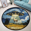 UFO Abducting Alpaca In Starry Night Round Rug