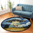 UFO Abducting Alpaca In Starry Night Round Rug