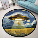 UFO Abducting Duck In Starry Night Round Rug