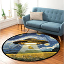 UFO Abducting Duck In Starry Night Round Rug