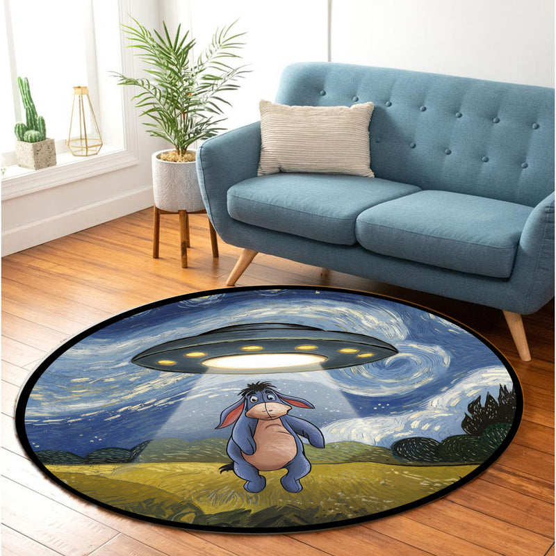 UFO Abducting Eeyore In Starry Night Round Rug