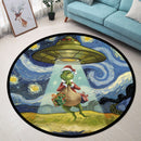 UFO Abducting Grinch In Starry Night Round Rug