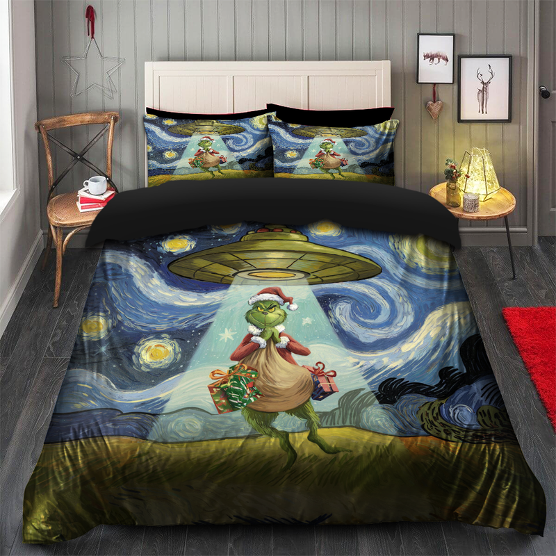 UFO Grinch In Starry Night Bedding Set