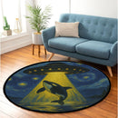 UFO Abducting Killer Whale In Starry Night Round Rug