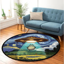 Ghibli UFO Abducting Totoro Starry Night Round Rug