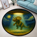 UFO Abducting Triceratops Dinosaur Starry Night Round Rug