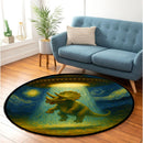 UFO Abducting Triceratops Dinosaur Starry Night Round Rug