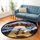 UFO Abducting Wall-e Starry Night Round Rug