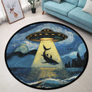 UFO Abducting White Shark Starry Night Round Rug