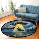 UFO Abducting White Shark Starry Night Round Rug