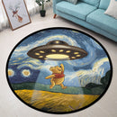 UFO Abducting Pooh Starry Night Round Rug