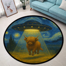 UFO Abducting Yak In Starry Night Round Rug