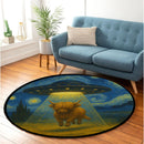 UFO Abducting Yak In Starry Night Round Rug