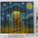 UFO Abducting Yak Cow In Starry Night Shower Curtain