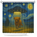 UFO Abducting Yak Cow In Starry Night Shower Curtain