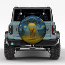 UFO Abducting A Yak Cow In Starry Night Jeep Car Spare Tire Cover
