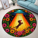 UFO Adopt Dachshund Stained Glass Round Rug