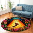 UFO Adopt Dachshund Stained Glass Round Rug