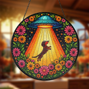 UFO Dachshund Alien Stained Glass Suncatcher
