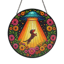 UFO Dachshund Alien Stained Glass Suncatcher