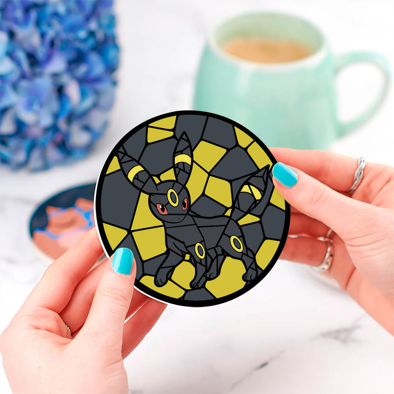 Umbreon Eevee Evolution Pokemon Stained Glass Decor Coaster - Gift Idea