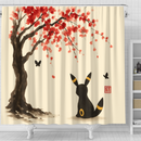 Umbreon Pokemon Under Cherry Blossom Japan Ink Shower Curtain