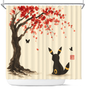 Umbreon Pokemon Under Cherry Blossom Japan Ink Shower Curtain
