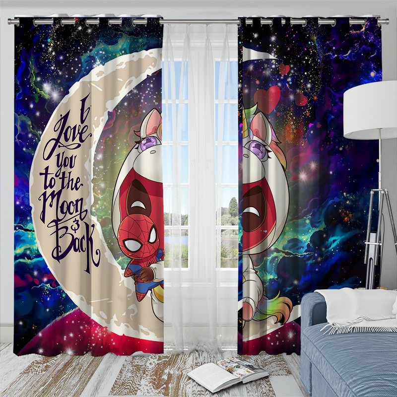 Unicorn Deadpool And Spiderman Avenger Love You To The Moon Galaxy Window Curtain