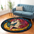 Unicorn Moon Stained Glass Round Rug