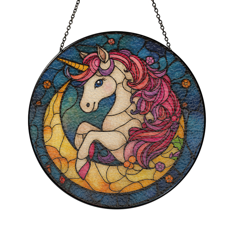Unicorn Moon Stained Glass Suncatcher