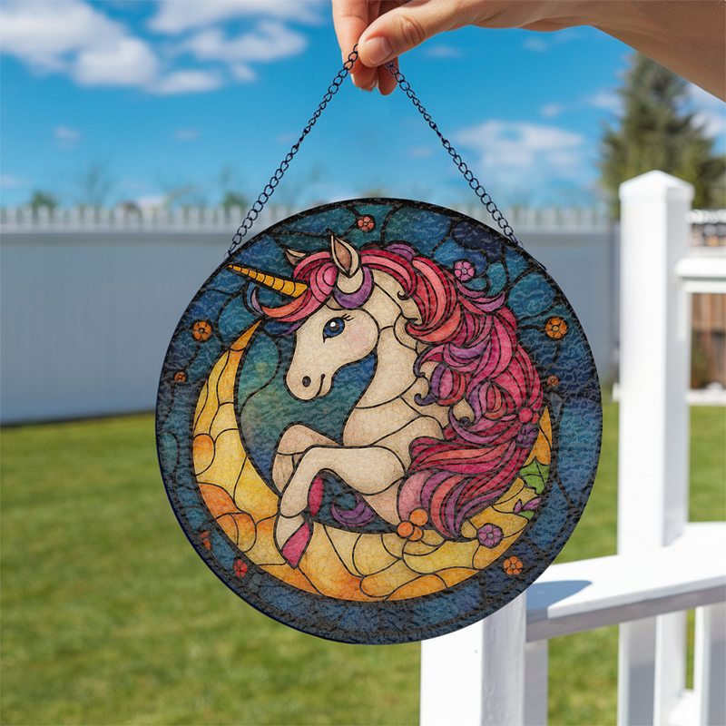 Unicorn Moon Stained Glass Suncatcher