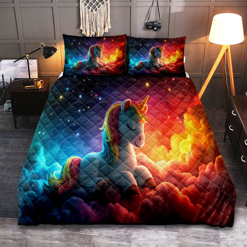 Unicorn Sitting On A Cloud With Sparkling Star Quilt Bed Sets