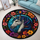 Unicorn Flower Stained Glass Round Rug