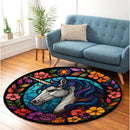 Unicorn Flower Stained Glass Round Rug