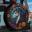Unicorn Flower Stained Glass Jeep Car Spare Tire Cover