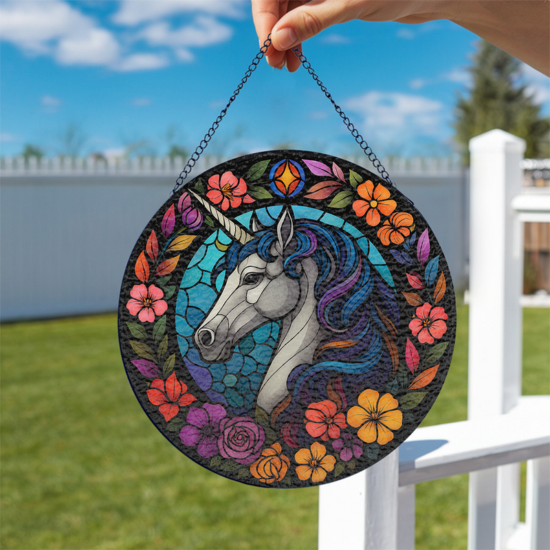 Unicorn Flower Stained Glass Suncatcher