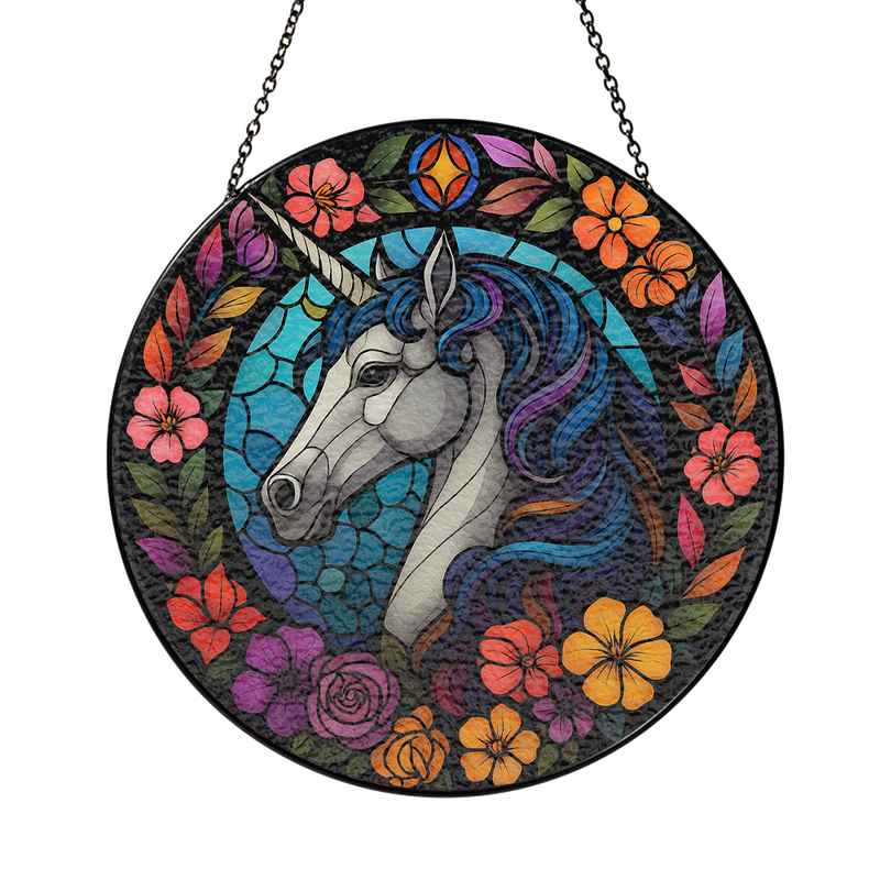Unicorn Flower Stained Glass Suncatcher