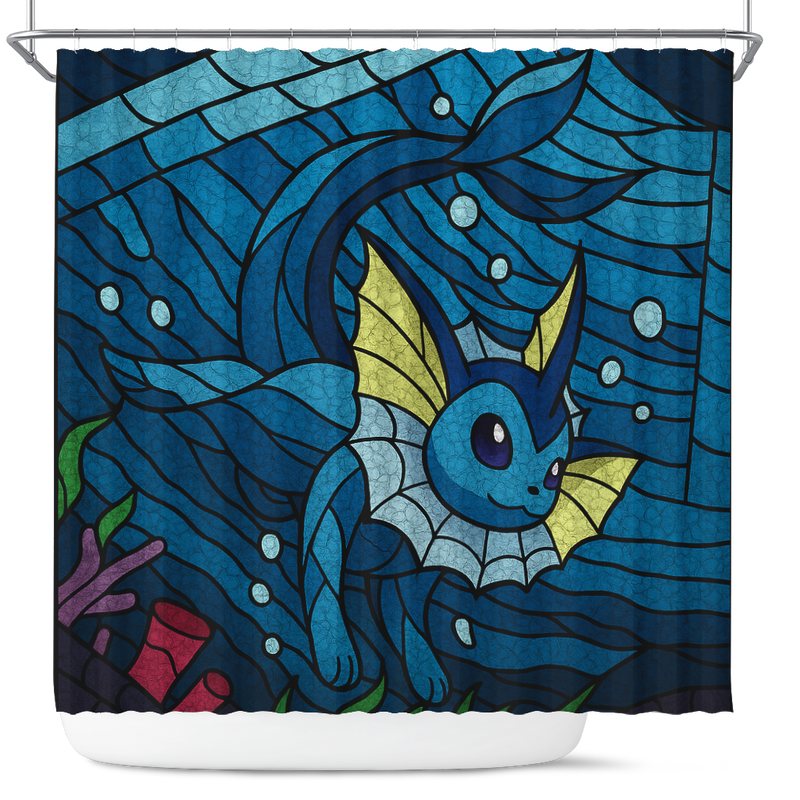 Vaporeon Pokemon Stained Glass Shower Curtain