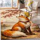 Japan Fox Under Cherry Blossom Rectangular Area Rug