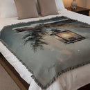 Vintage Lantern in Winter Snow Woven Throw Blanket