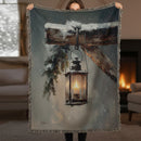 Vintage Lantern in Winter Snow Woven Throw Blanket