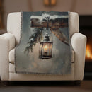 Vintage Lantern in Winter Snow Woven Throw Blanket