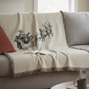 Vintage Santa And Reindeer Illustration Woven Throw Blanket