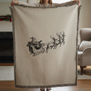 Vintage Santa And Reindeer Illustration Woven Throw Blanket