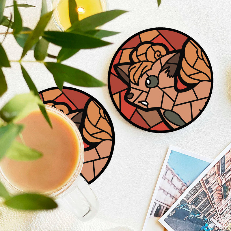 Vulpix Pokemon Stained Glass Decor Coaster - Gift Idea