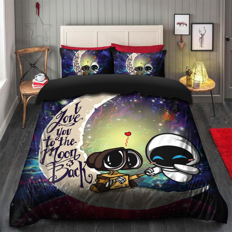 Wall-E Couple Love You To The Moon Galaxy Bedding Set Duvet Cover And 2 Pillowcases Nearkii