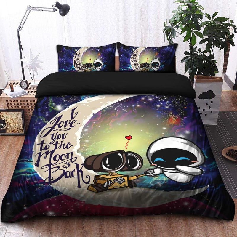 Wall-E Couple Love You To The Moon Galaxy Bedding Set Duvet Cover And 2 Pillowcases Nearkii