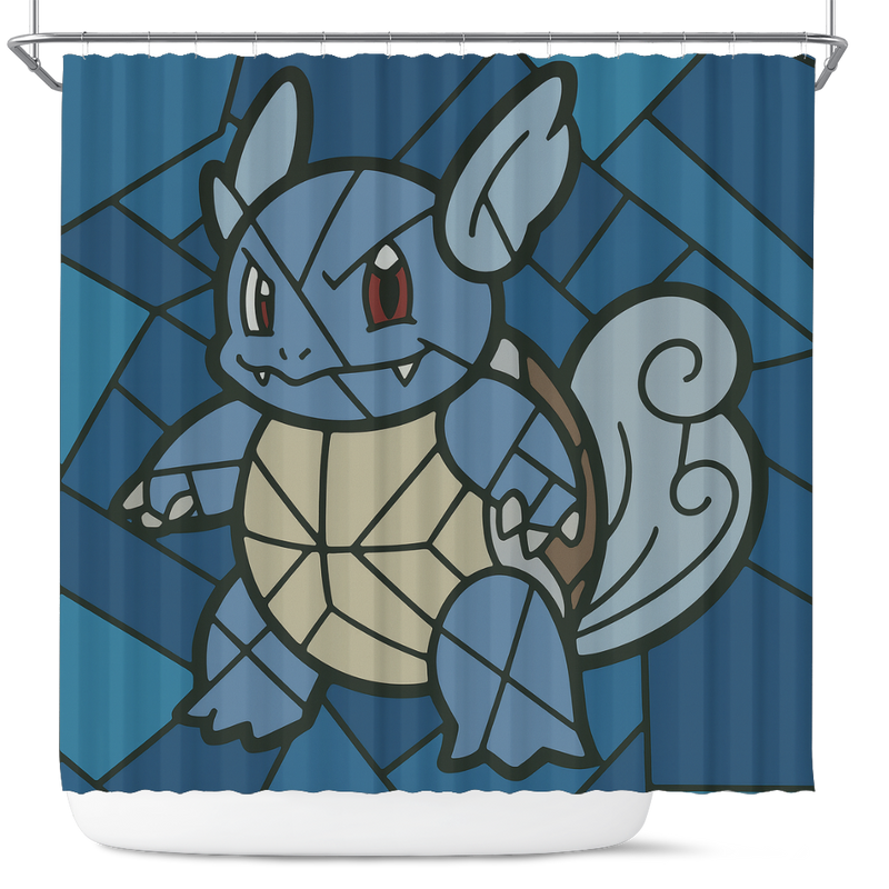 Wartortle Pokemon Stained Glass Shower Curtain