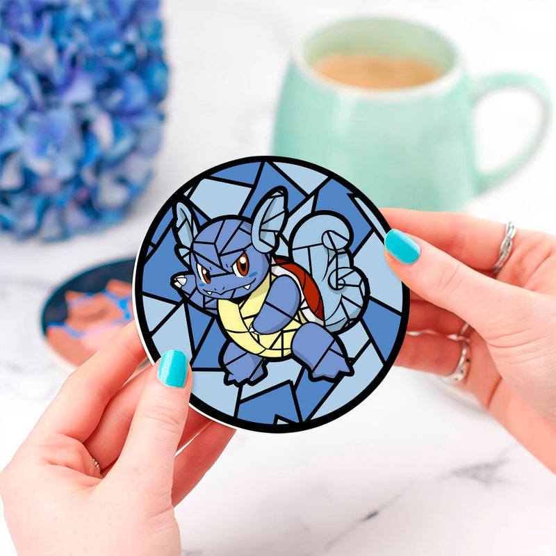 Wartortle Pokemon Stained Glass Decor Coaster - Gift Idea