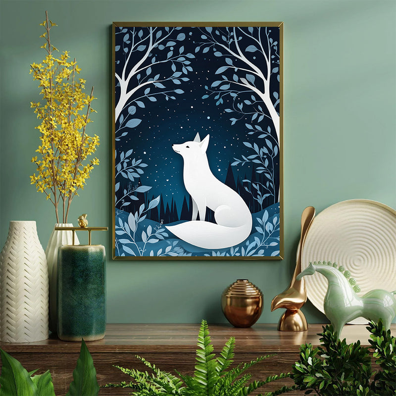 White Fox In The Forest - Living Room - Canvas Wall Art - Print - Wall Decor